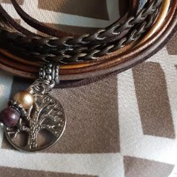 2 BOHO Tree of Life Leather Wrap Bracelets Browns - Picture 2 of 5